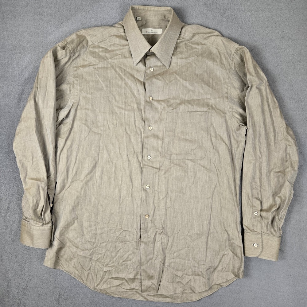 Ermenegildo Zegna Dress Shirt Mens Large‎ 16.5/42 Biege Button Up Classic Cotton